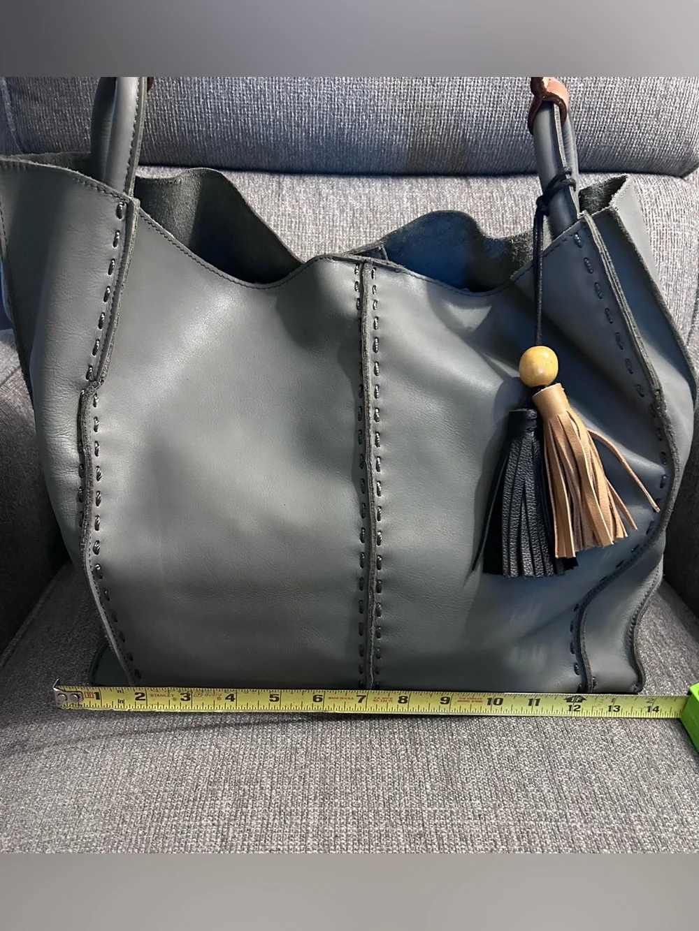 The Sak Los Feliz Large Tote Bag in Dusty Blue with Tassel Accent